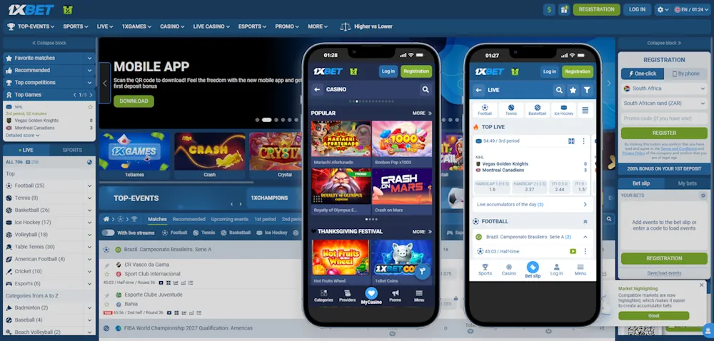 1xBet Sportsbook and Casino Desktop and Mobile Screenshot